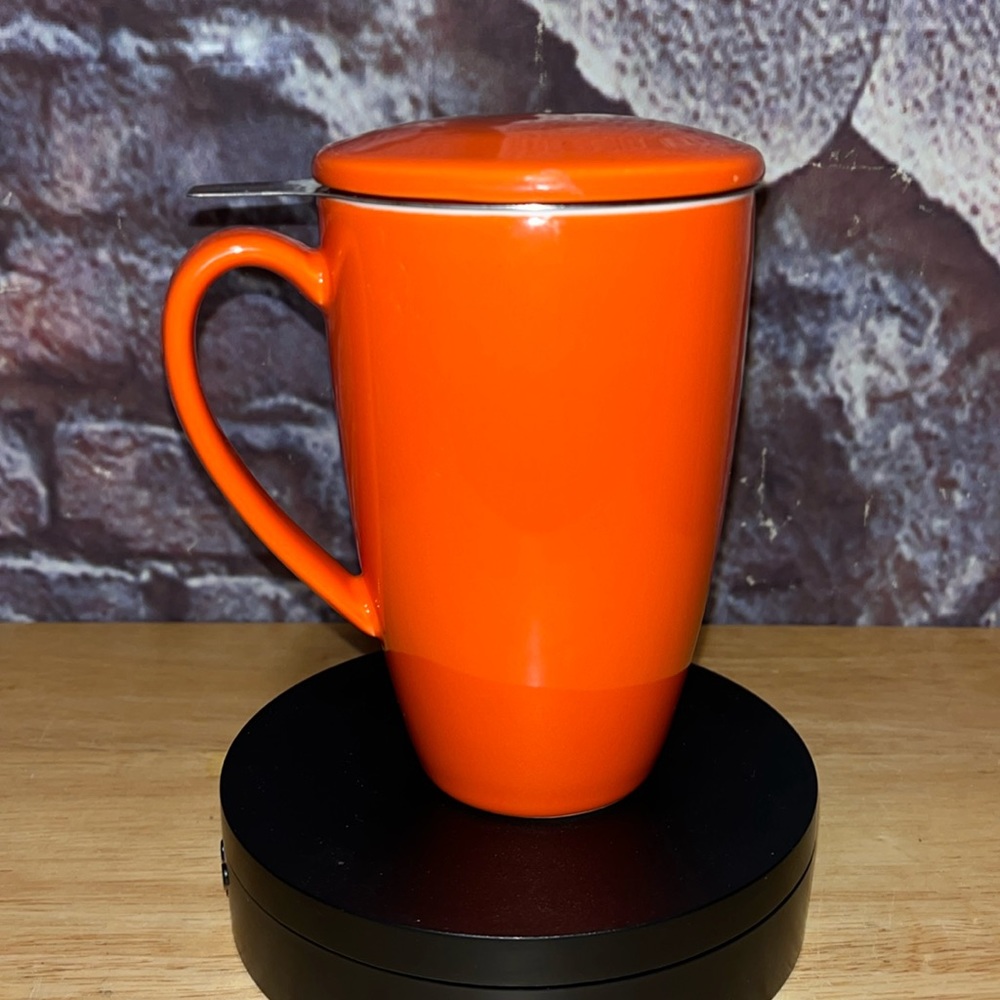 Sweese Colored Trim Porcelain Tea Infuser Orange Loose Leaf Cup With Lid 15oz